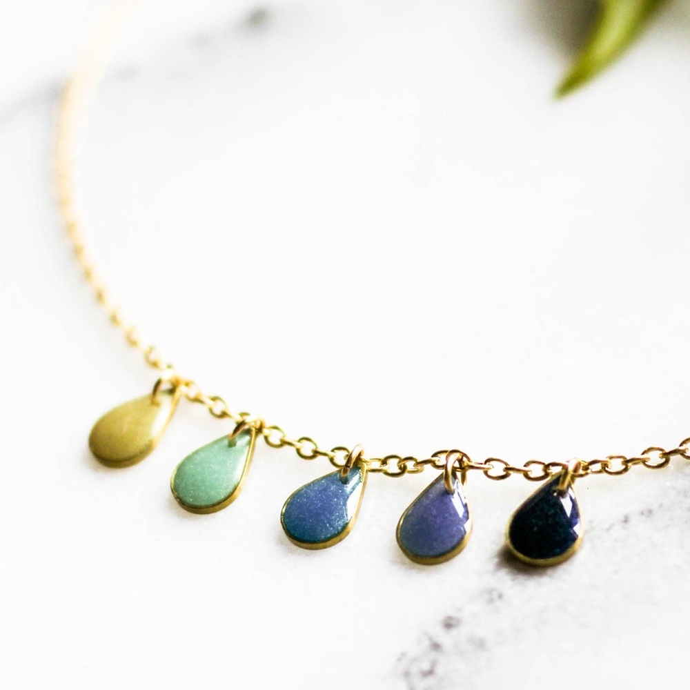 Northwest Rain Necklace – Raw Brass + Mineral Resin